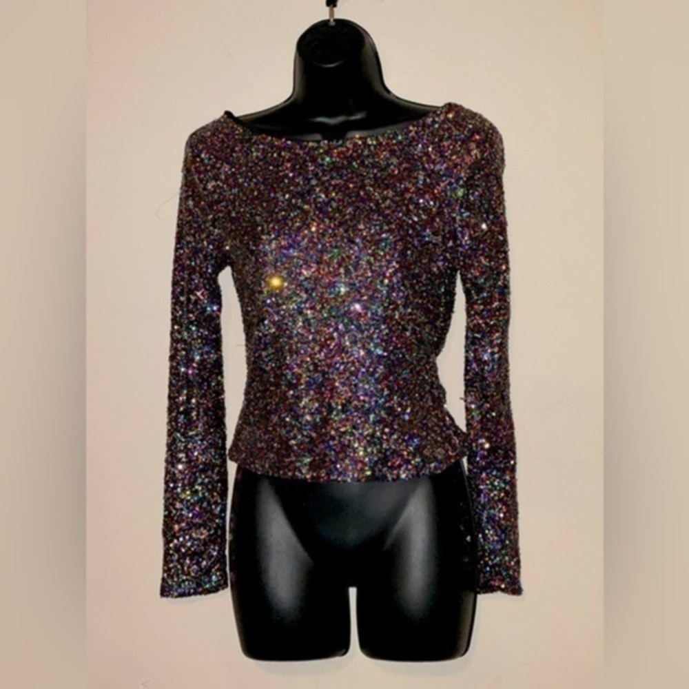 Wyldr First Class Multi Sequin Crop Top by Lulu’s size small NWOT